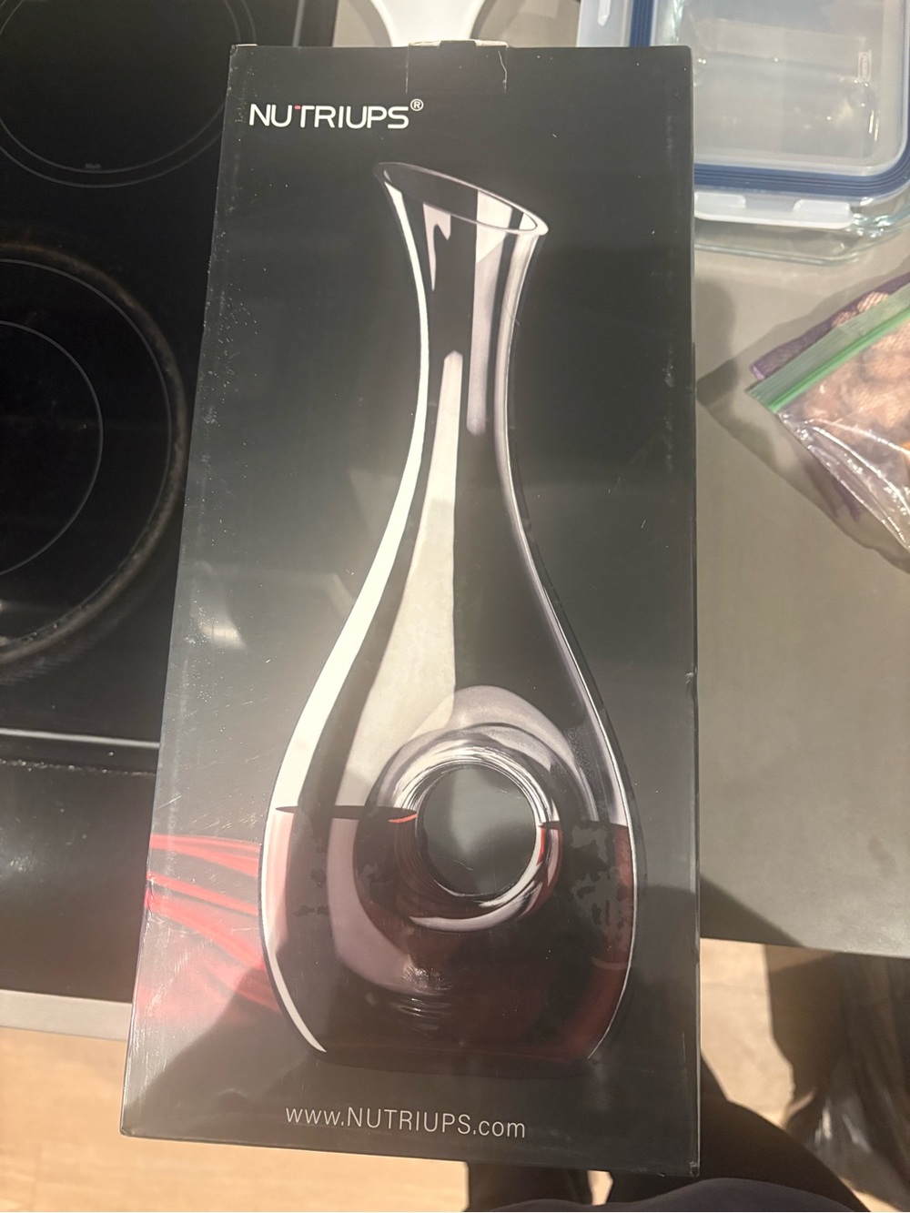NutriUps Red Glass Wine Decanter - Elegant Curved Carafe